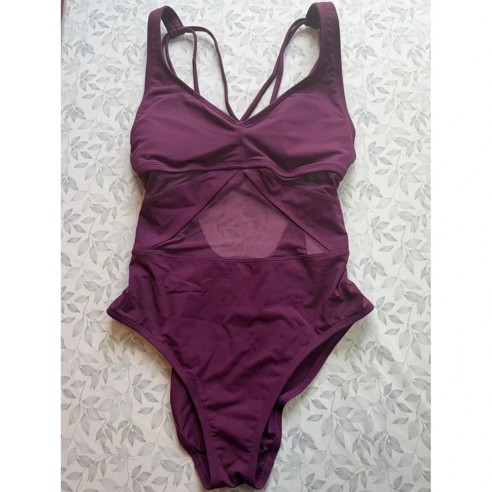 Bleu Rod Beattie One Piece Swimsuit  Grenache Burgundy Mesh Strappy Back size 6